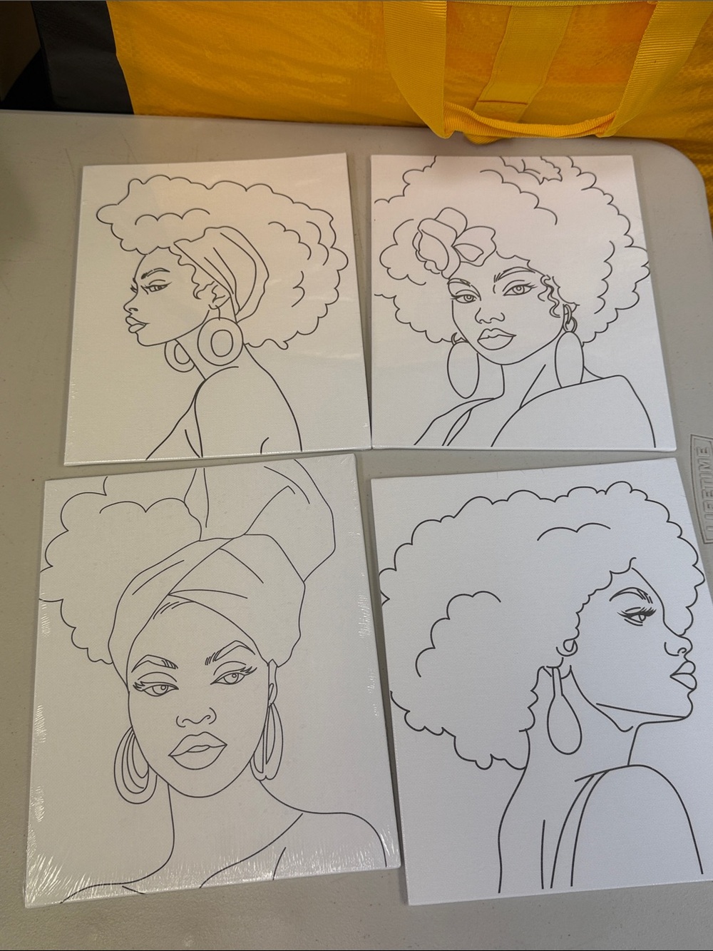 Set of 4 Black & White African American Ladies Art Canvases ready to paint color
